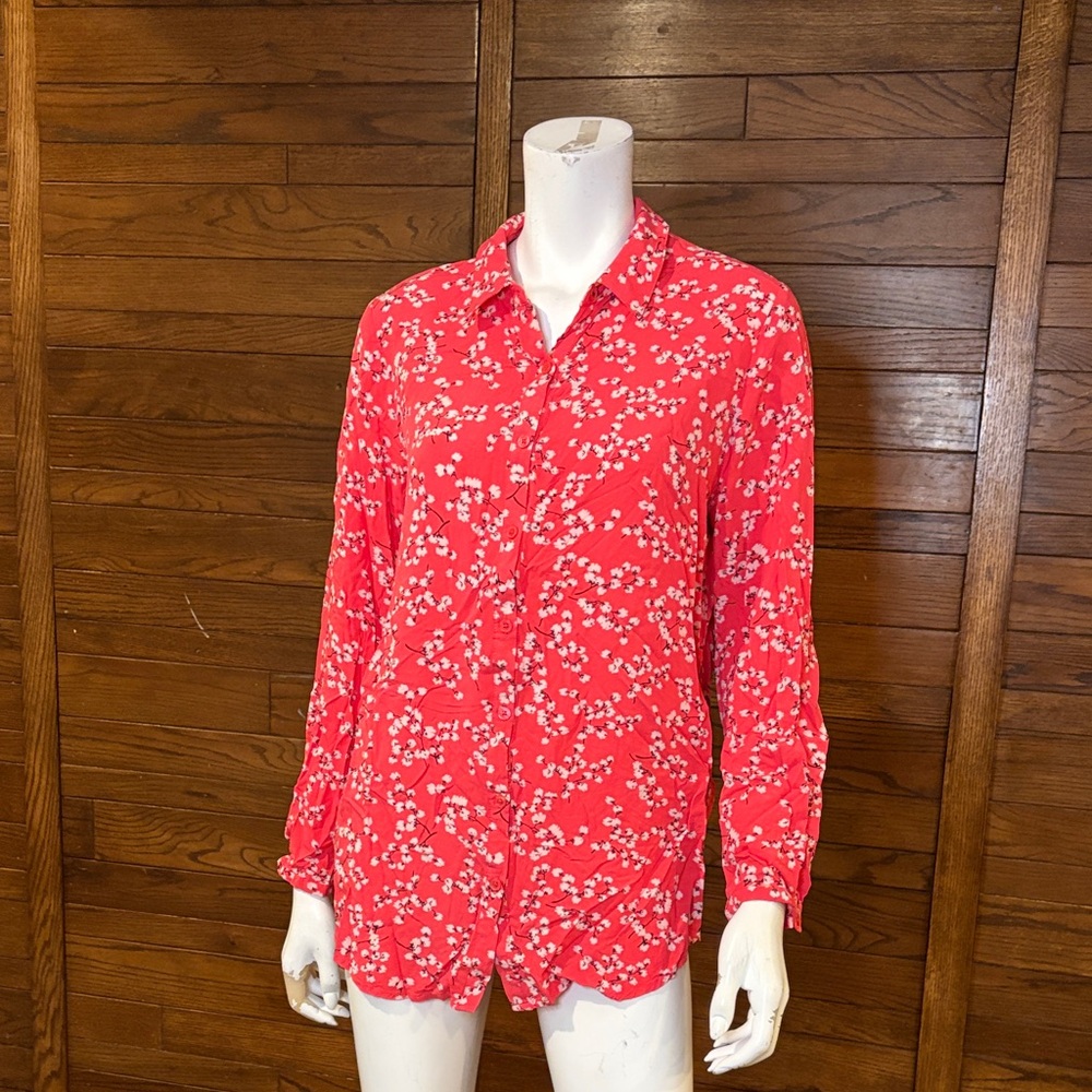 Joules Vibrant Red Floral Button Down Shirt